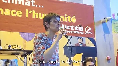 Illustration Nathalie Arthaud à la fête de Lutte ouvrière à Metz